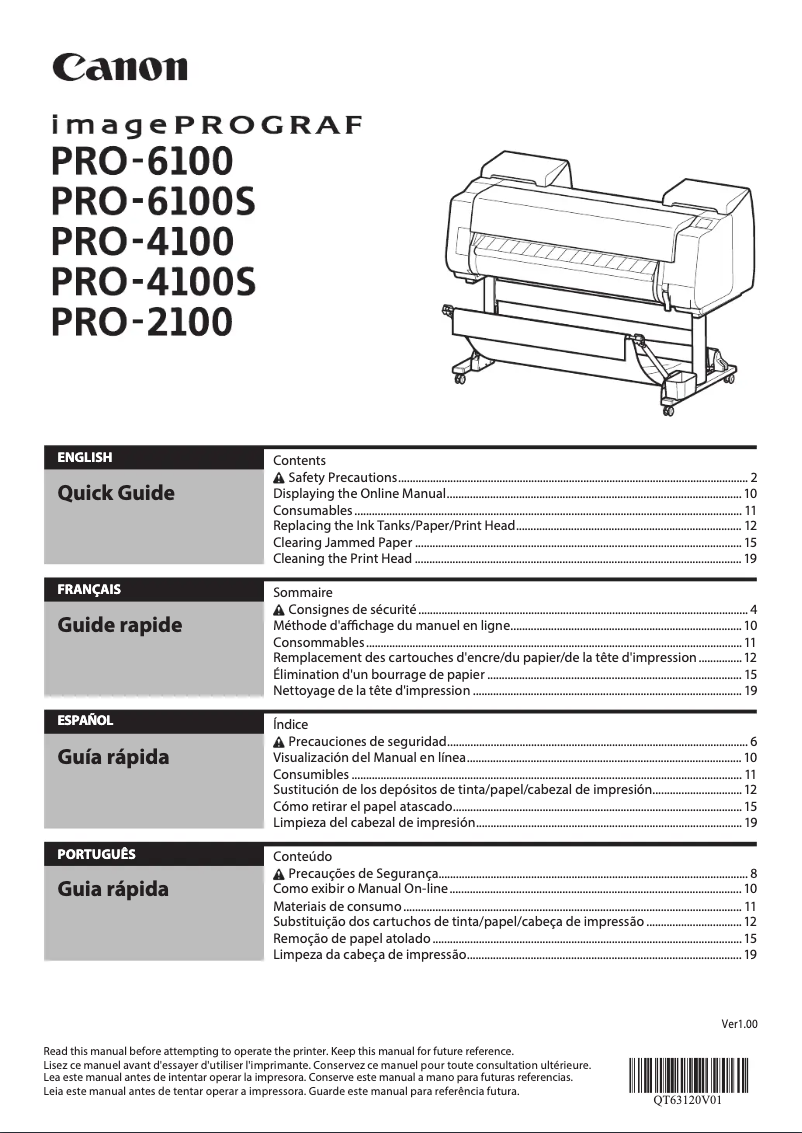 First page image of the manual for imagePROGRAF Pro-2100
