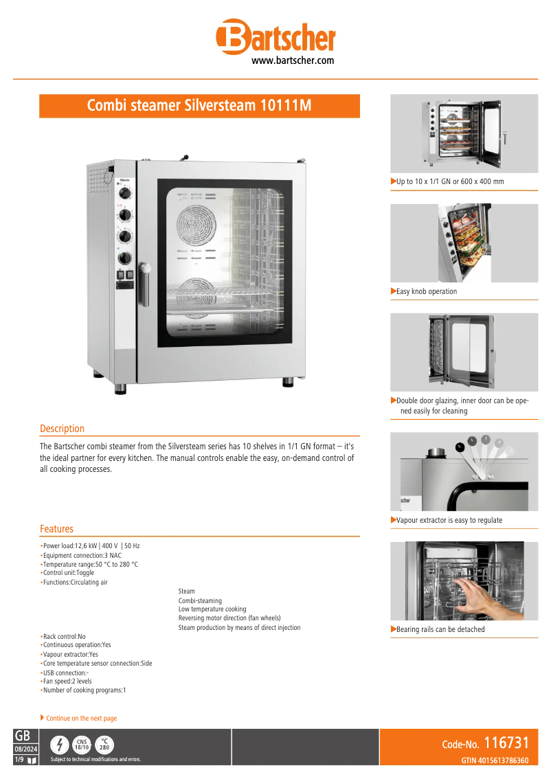 Page 1 of the manual Technical Sheet Bartscher 116731