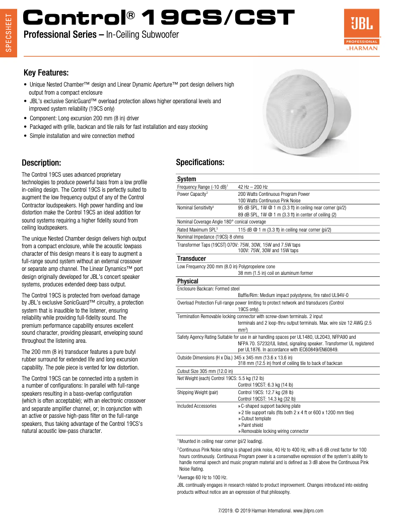 First page image of the manual for Control 19CST