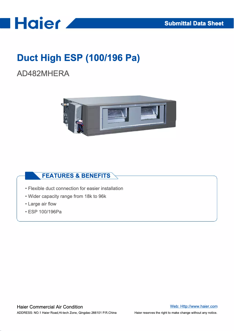 First page image of the manual for AD482MHERA