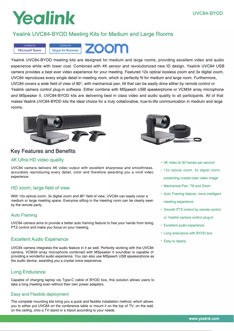 Page 1 of the manual Technical Sheet Yealink UVC84
