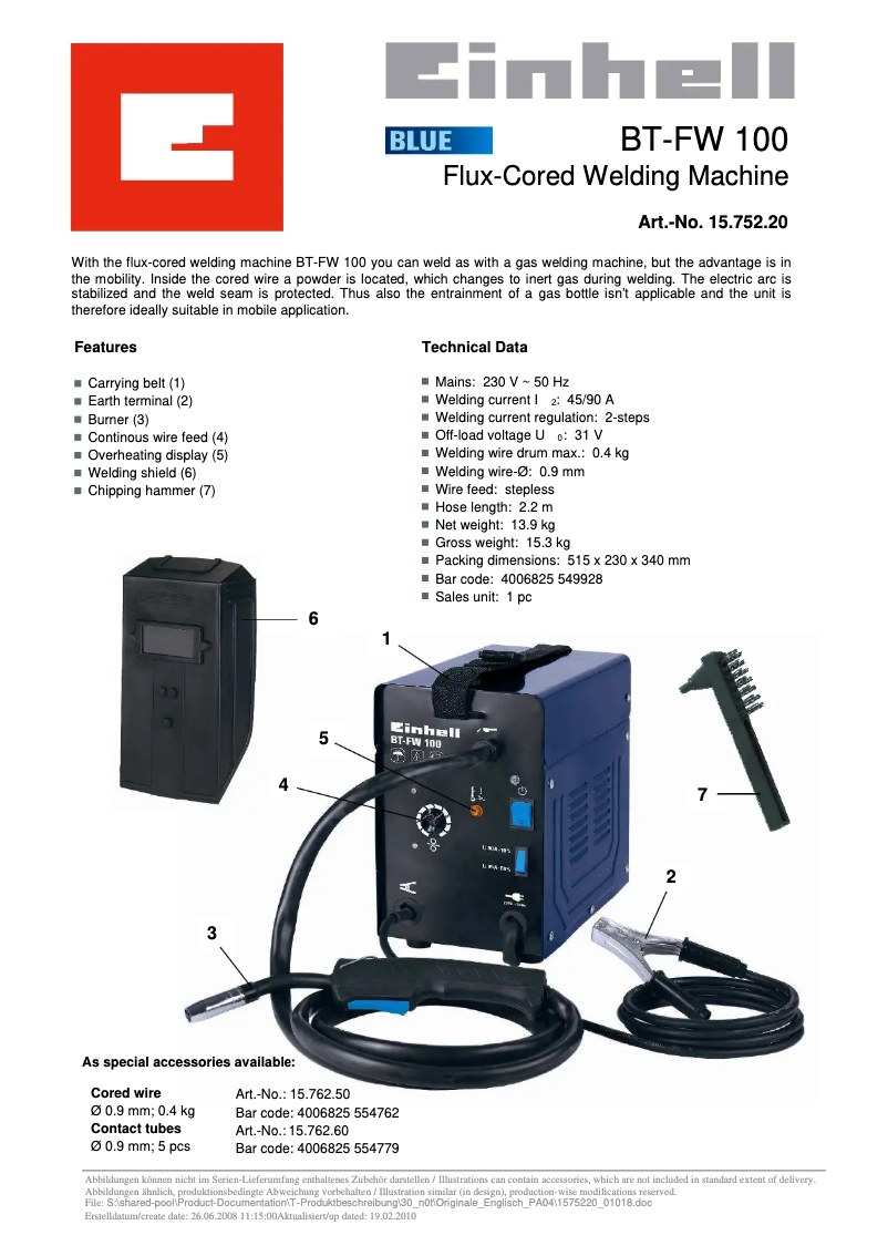 First page image of the manual for BT-FW 100