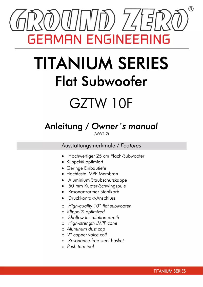 First page image of the manual for GZTW 10F