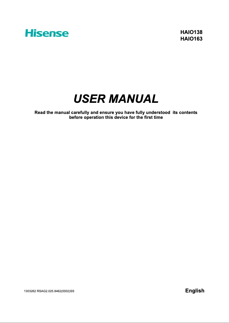 Page 1 of the manual User Manual Hisense HAIO138