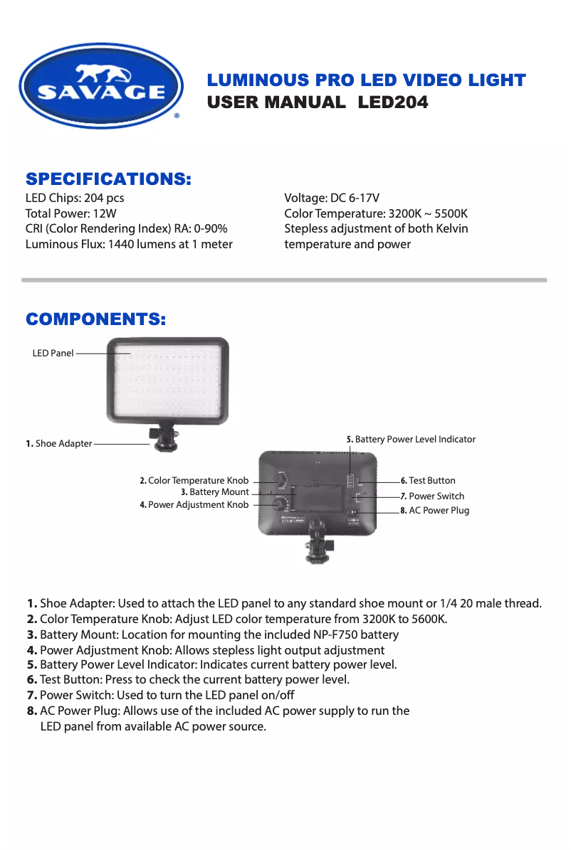 Page 1 of the manual User Manual Savage Luminous Pro