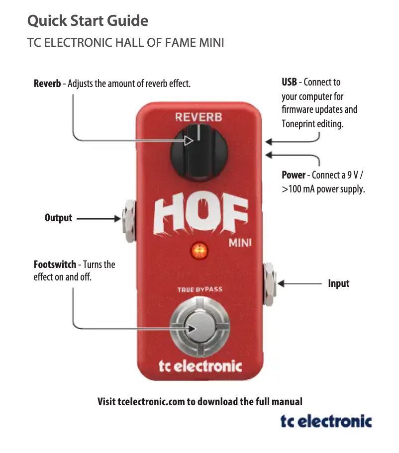 Page 1 of the manual User Manual TC Electronic Hall of Fame Mini Reverb