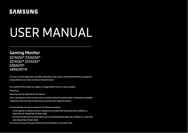 First page image of the manual for LS49AG950NUX