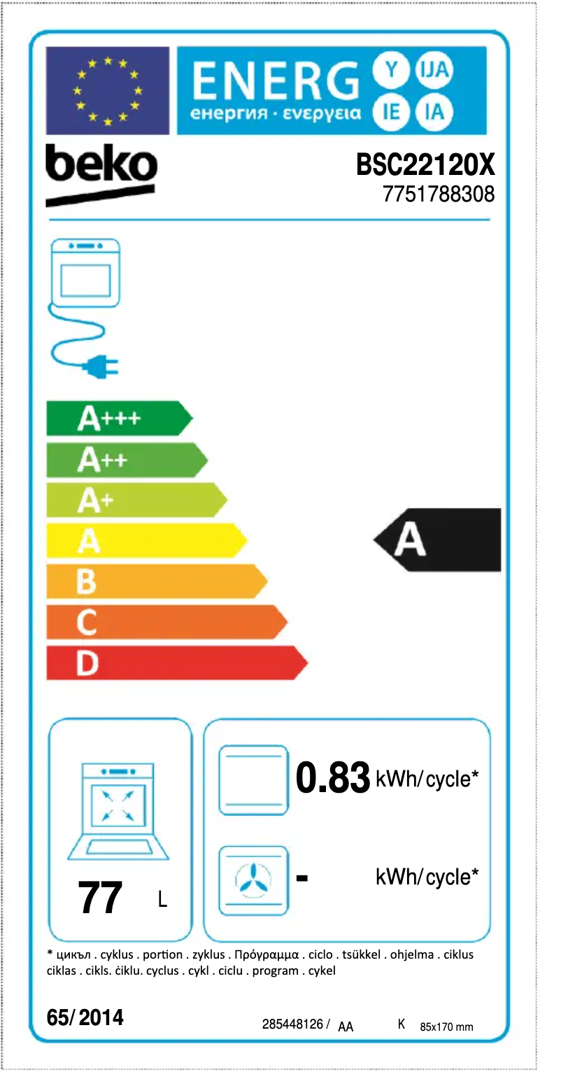 Page 1 of the manual Energy Label Beko BSC22120X