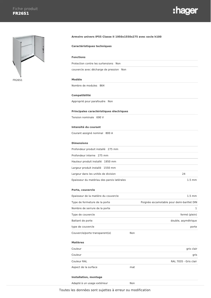 First page image of the manual for FR26S1