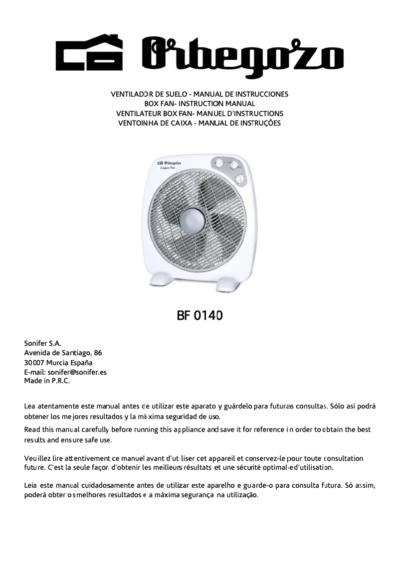 Page 1 of the manual User Manual Orbegozo BF 0140