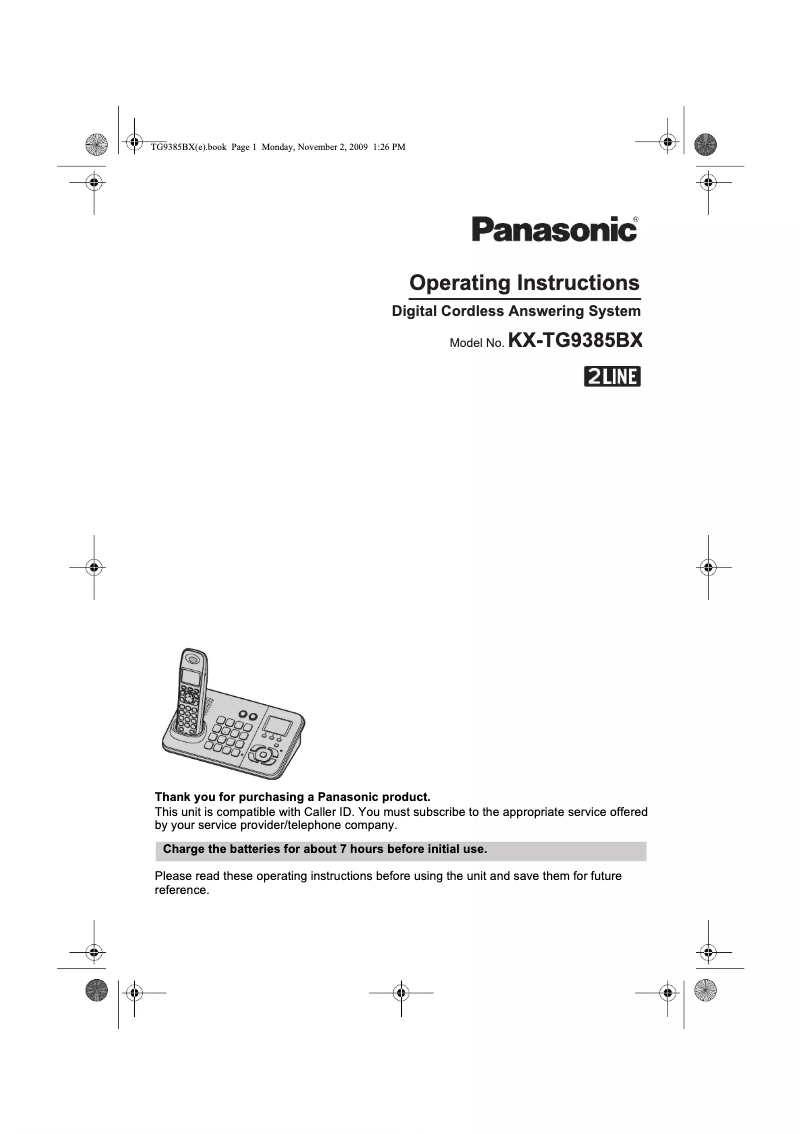 Page 1 of the manual User Manual Panasonic KX-TG9385