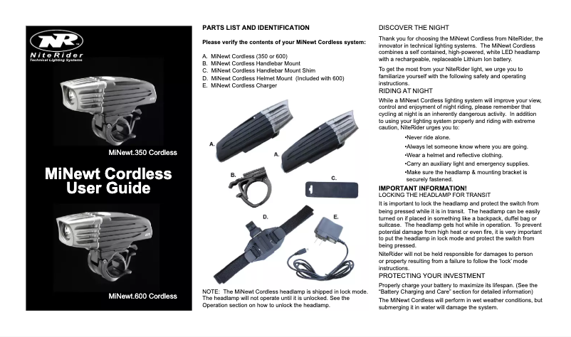 First page image of the manual for MiNewt 600 Cordless