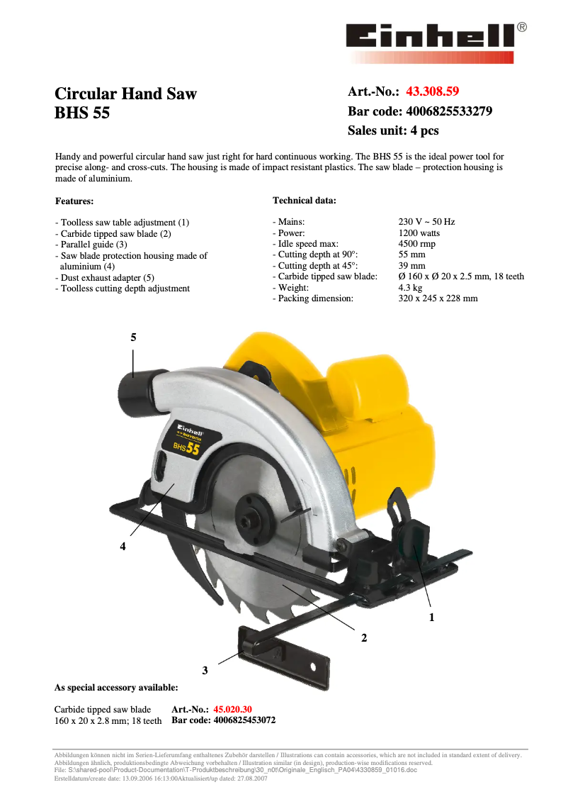First page image of the manual for BHS 55