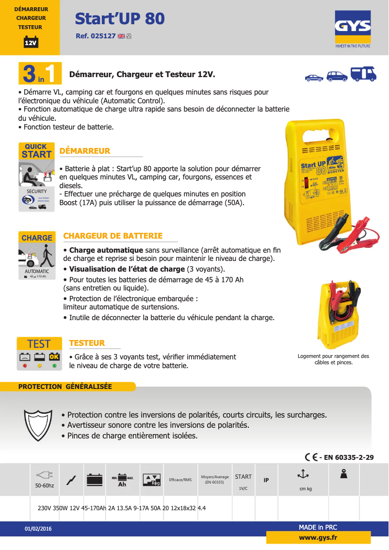 First page image of the manual for Start UP 80