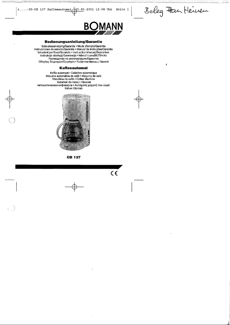 First page image of the manual for CB 137