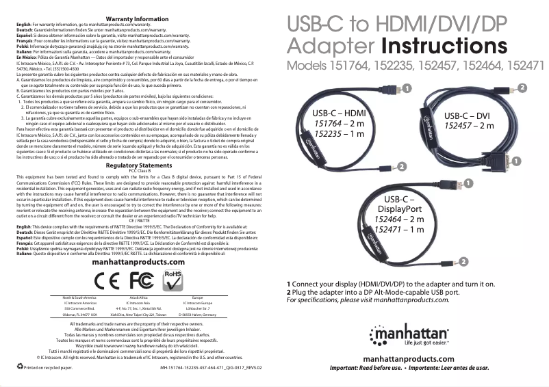 First page image of the manual for 151764