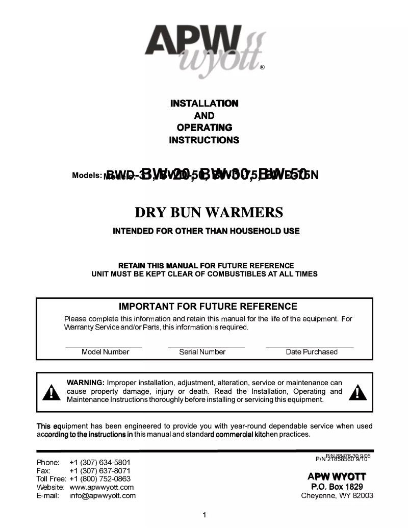 First page image of the manual for BWD-50