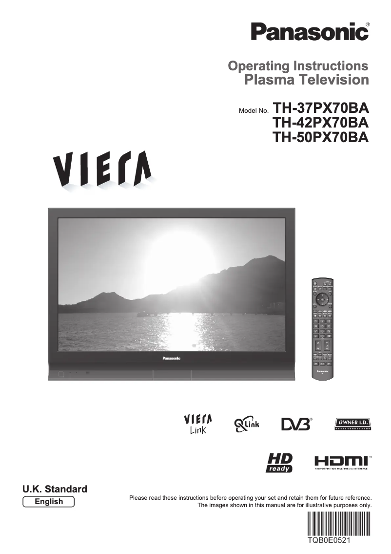 First page image of the manual for Viera TH-50PX70BA
