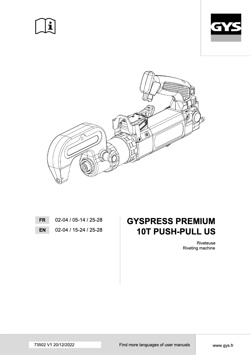 Page 1 of the manual User Manual GYS Gyspress Premium 10T Push Pull US