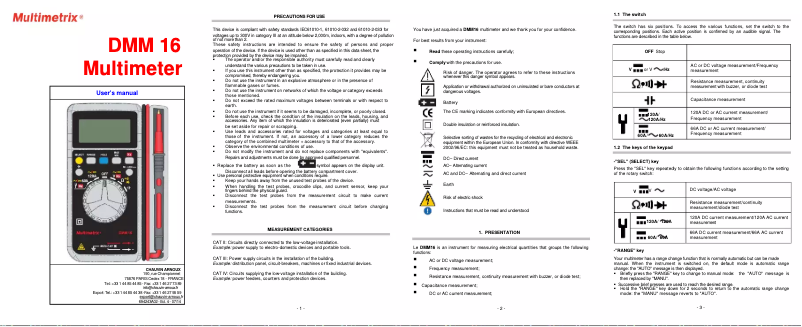Page 1 of the manual User Manual Multimetrix DMM16
