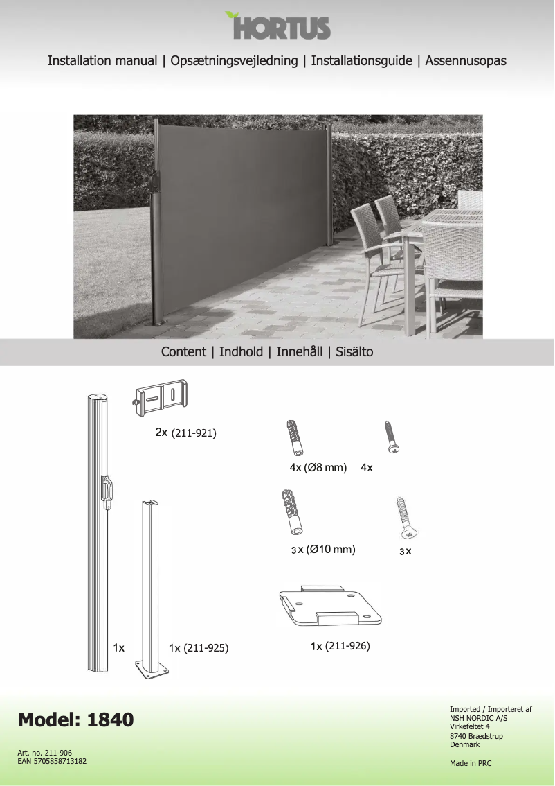 Page 1 of the manual User Manual Hortus 211-906