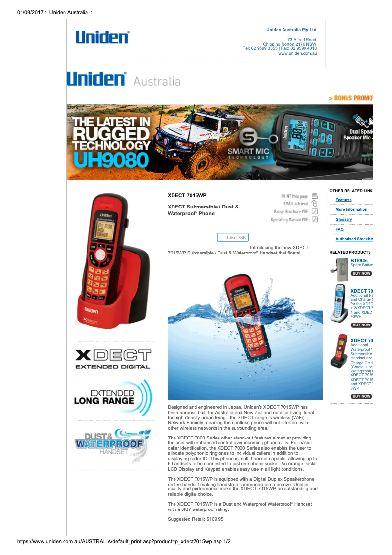 First page image of the manual for XDECT 7015WP