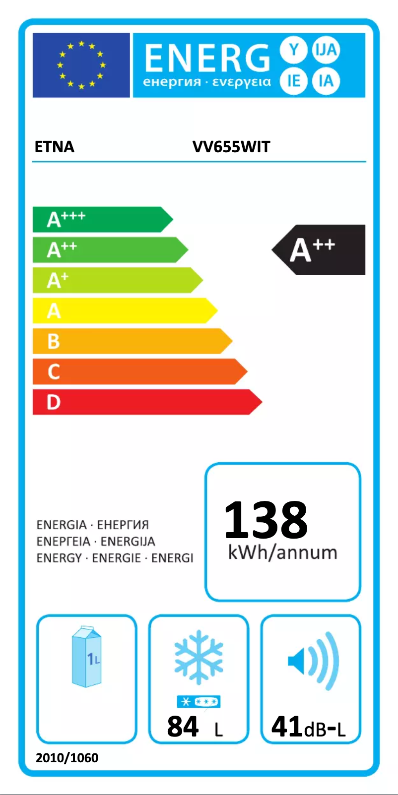 Page 1 of the manual Energy Label Etna VV655WIT