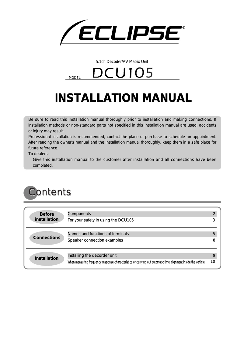 Page 1 of the manual User Manual Eclipse DCU105