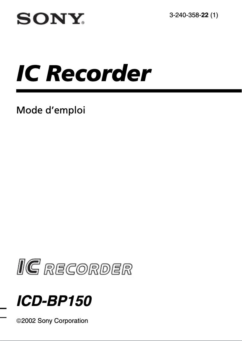 Page 1 of the manual User Manual Sony ICD-BP150