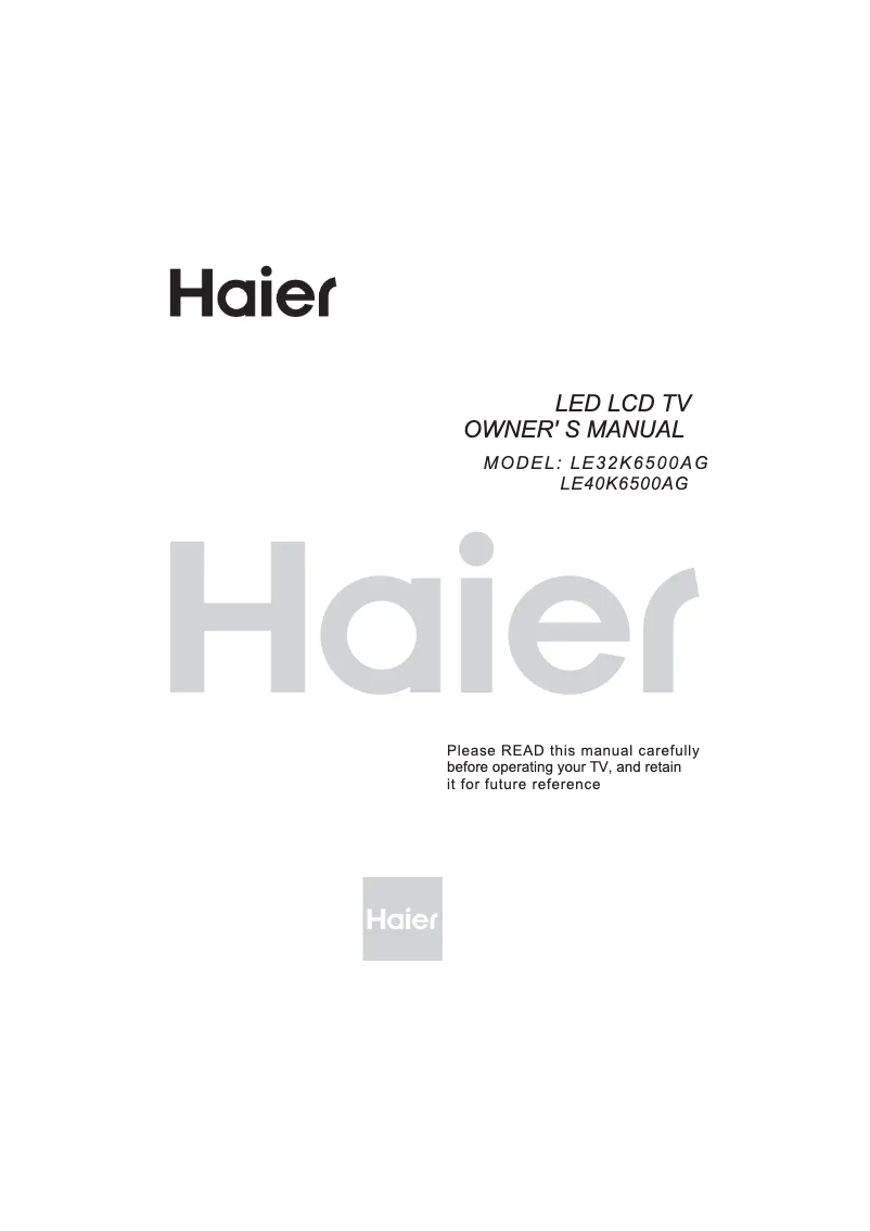Page 1 of the manual User Manual Haier LE32K6500AG