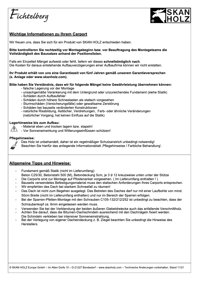 Page 1 de la notice Manuel utilisateur Skan Holz Fichtelberg