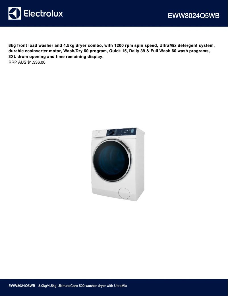 Page 1 of the manual Technical Sheet Electrolux EWW8024Q5WB