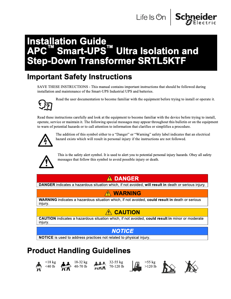 Page 1 of the manual User Manual APC Smart-UPS Ultra SRTL5KTF