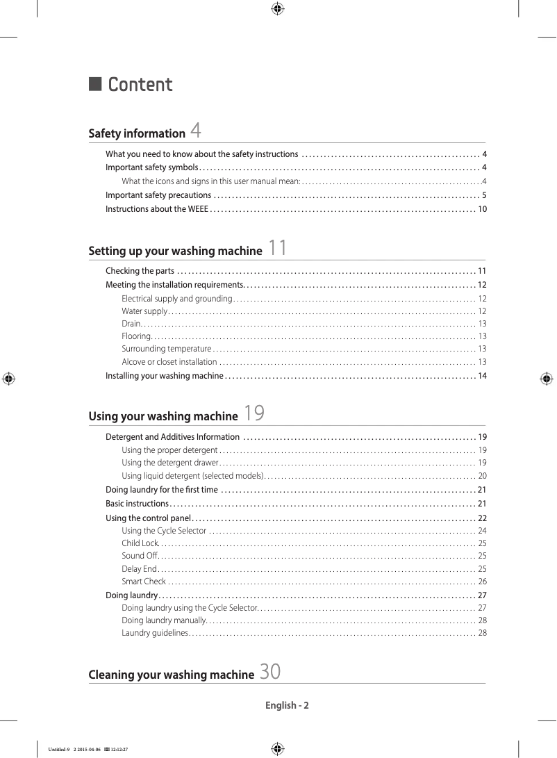 First page image of the manual for WF80F5E5W4W/LE
