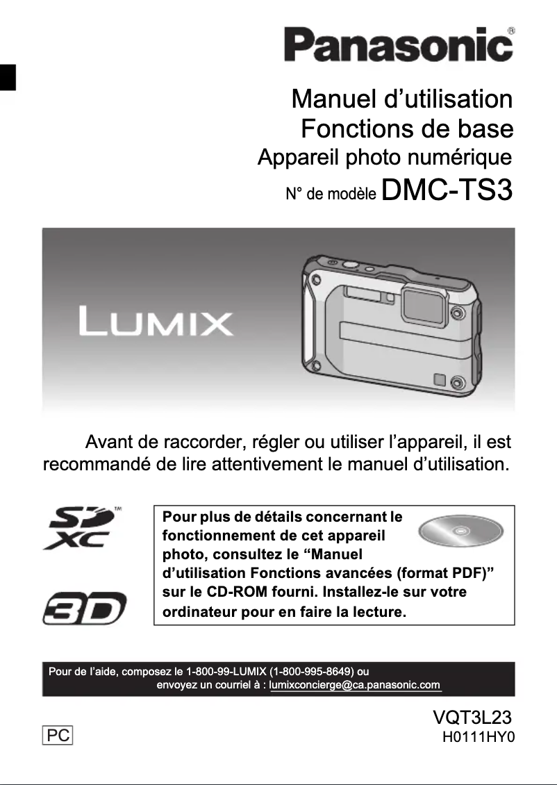 First page image of the manual for Lumix DMC-TS3