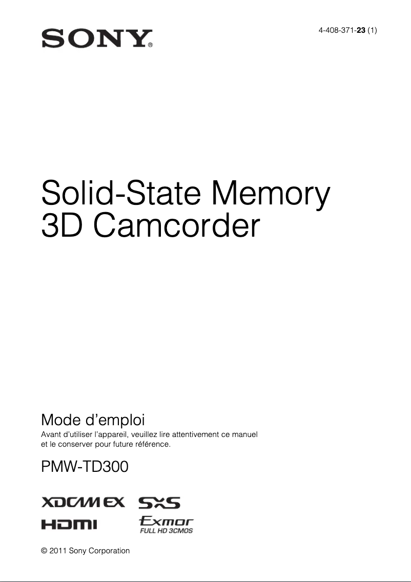 Page 1 of the manual User Manual Sony PMW-TD300