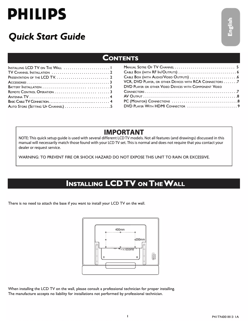 Page 1 of the manual User Manual Philips 37TA2000