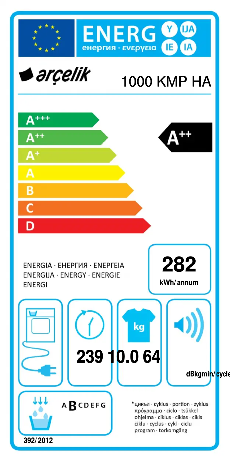 Page 1 of the manual Energy Label Arçelik 1000 KMP HA
