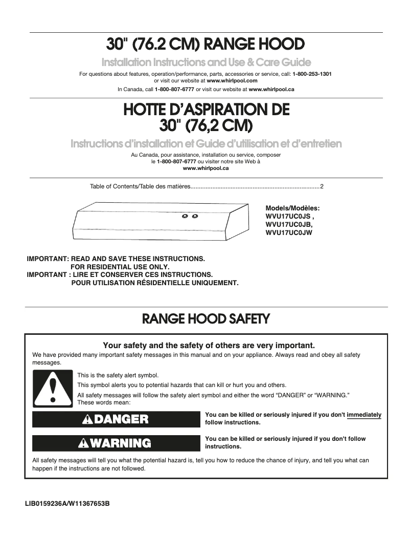 Page 1 of the manual User Manual Amana WVU17UC0JB