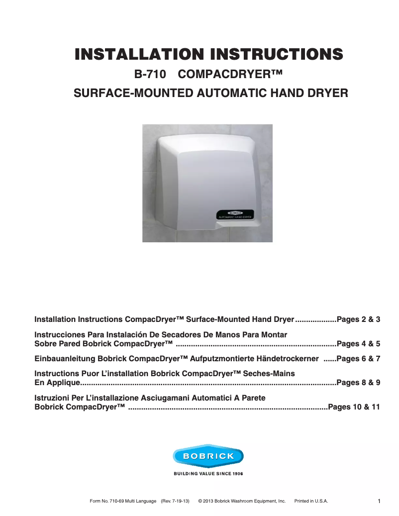 First page image of the manual for CompacDryer B-710