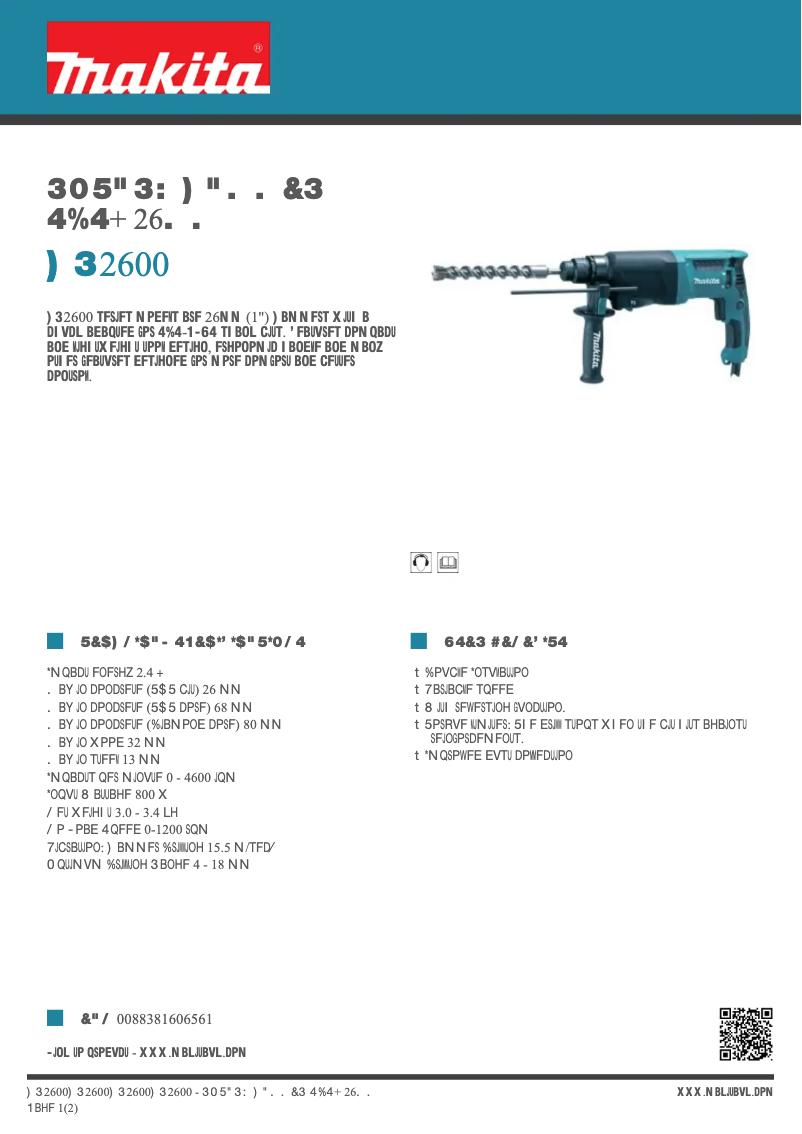 Page 1 of the manual Technical Sheet Makita HR2600
