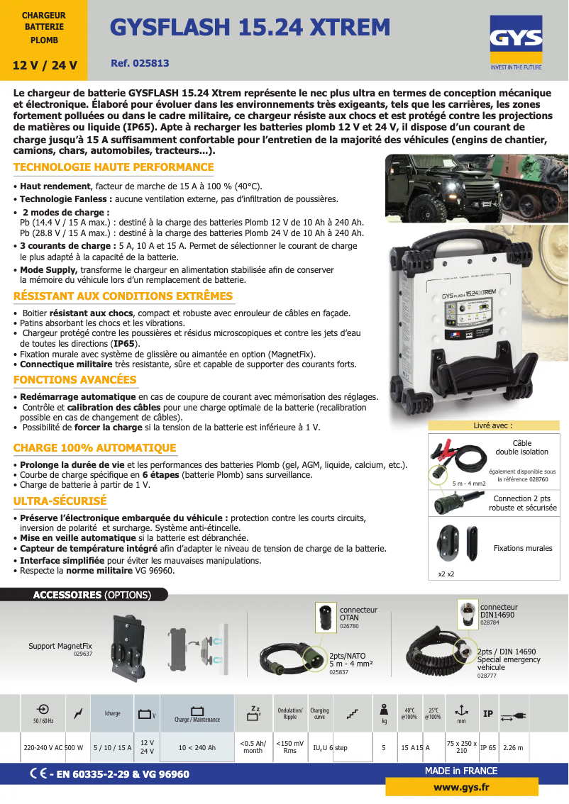 Page 1 of the manual Technical Sheet GYS Gysflash 15.24 Xtrem