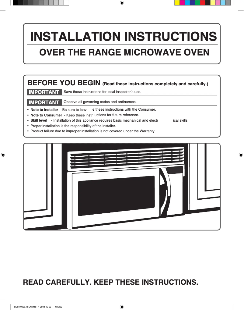 Page 1 of the manual Installation Guide Samsung ME16K3000AS
