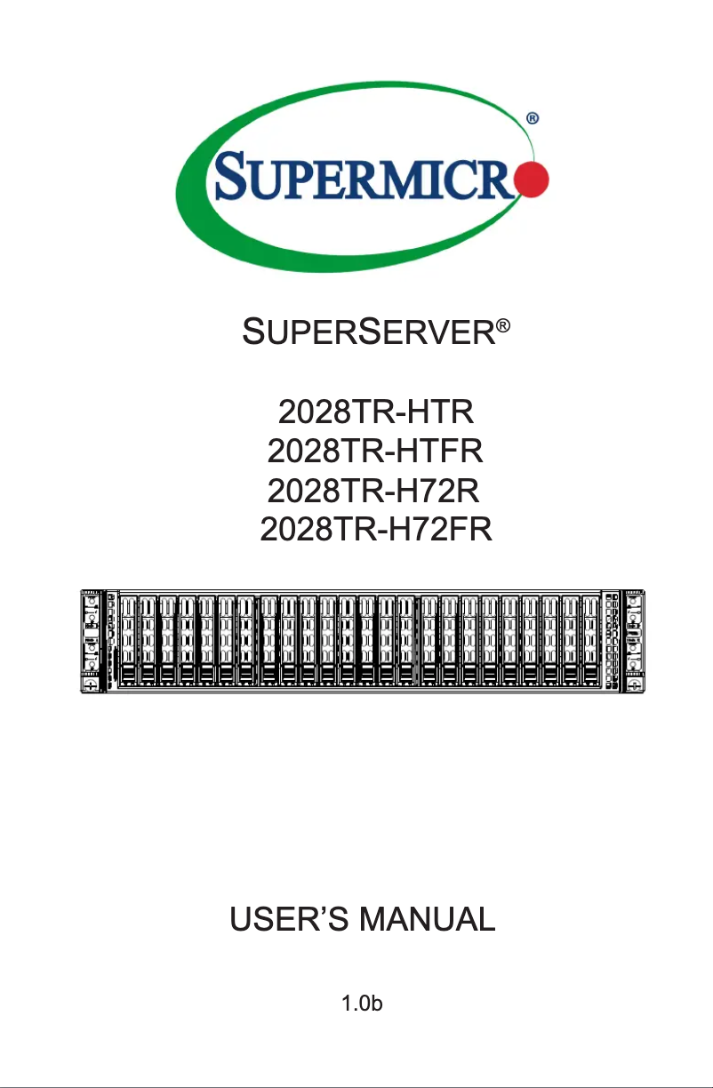 First page image of the manual for SuperServer 2028TR-H72FR