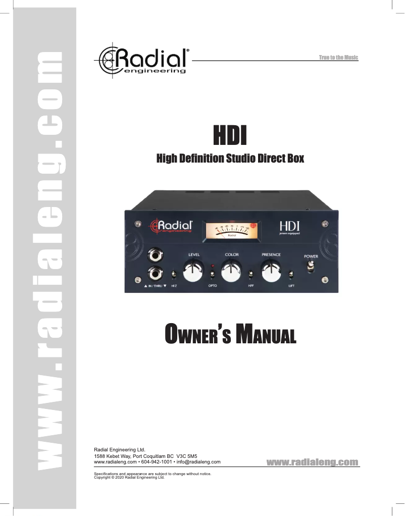 First page image of the manual for HDI