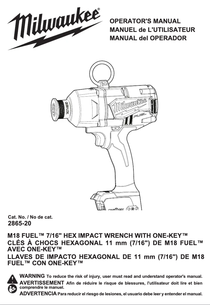 First page image of the manual for M18 Fuel One-Key 2865-22