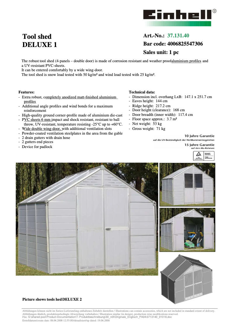 Page 1 of the manual User Manual Einhell DeLuxe I