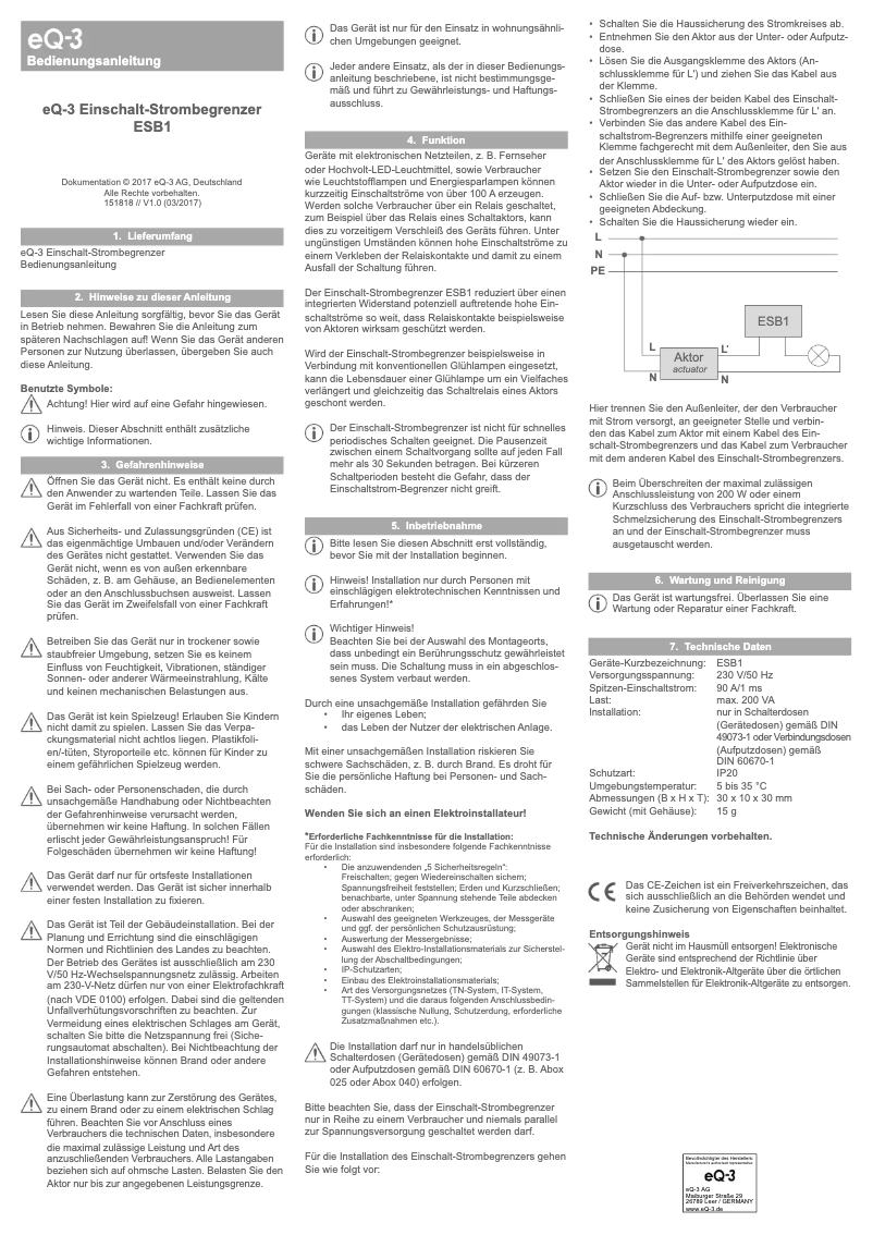 Page 1 of the manual User Manual eQ-3 eQ-3 AG ESB1
