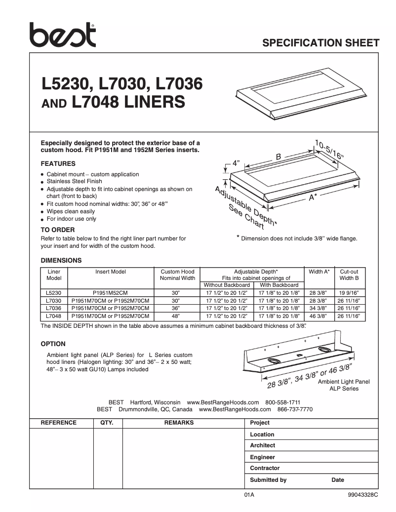 Page 1 of the manual Technical Sheet Best L7036
