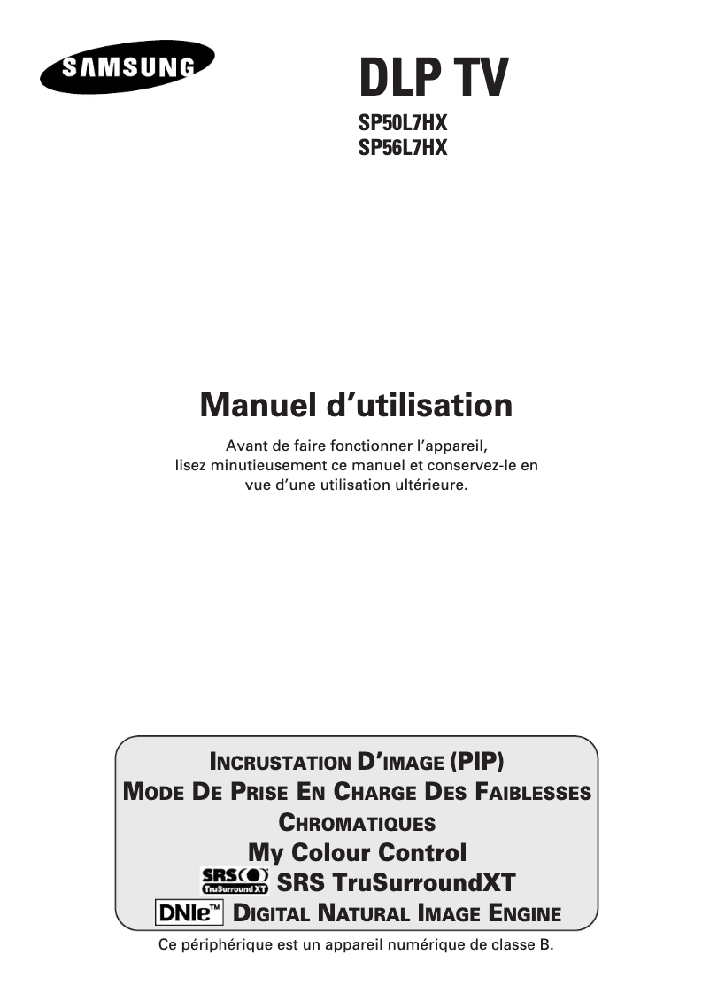 Page 1 of the manual User Manual Samsung SP50L7HX